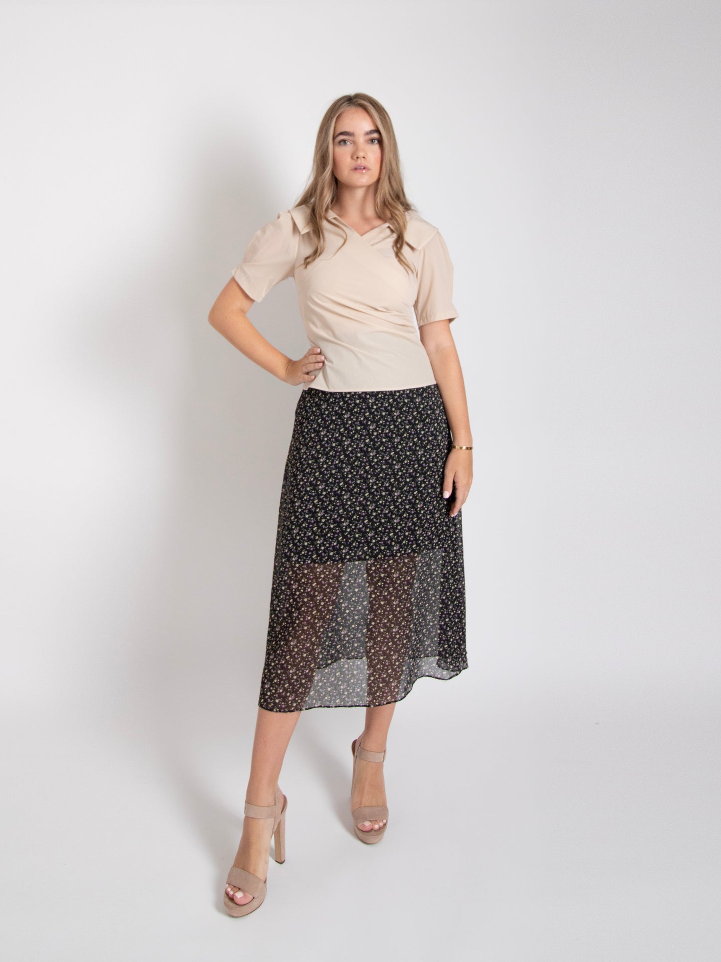 Open Collar Wrap Blouse