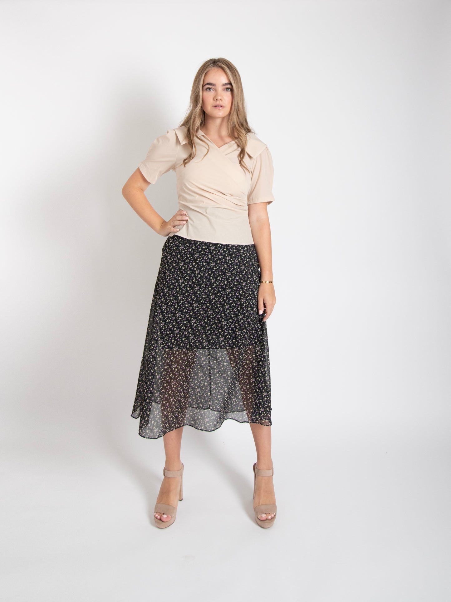 Open Collar Wrap Blouse