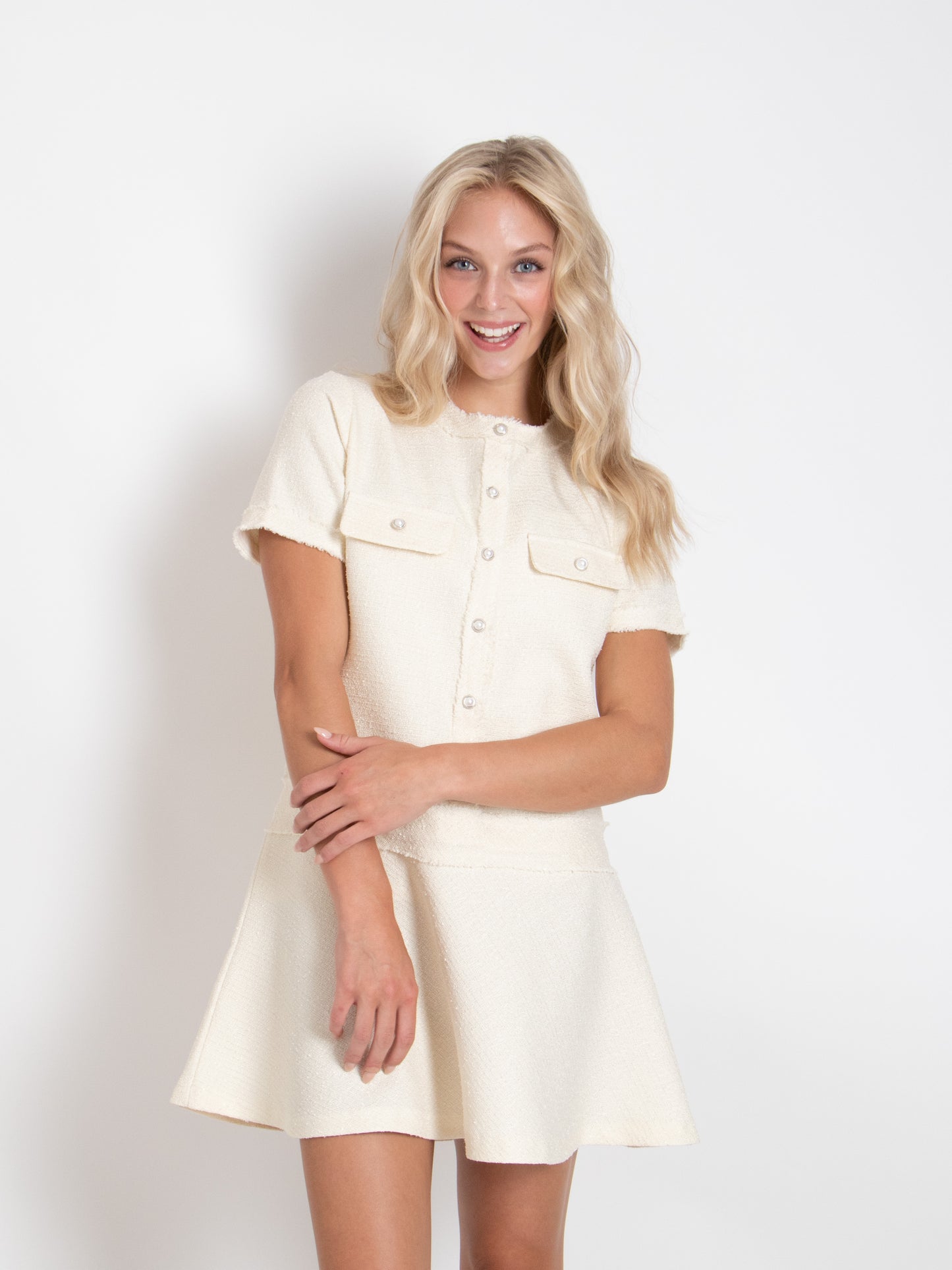 Button Tweed Dress