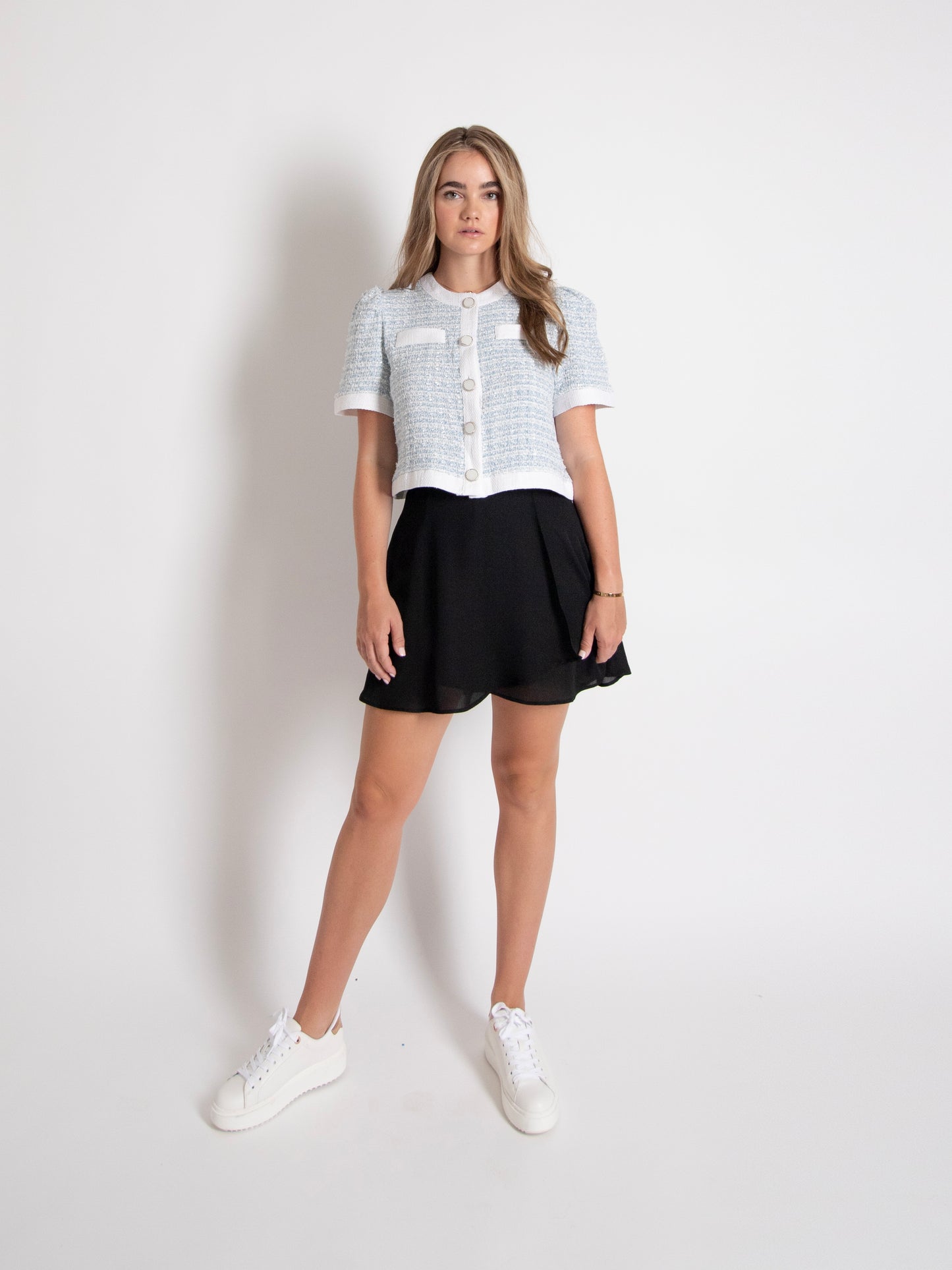 Tweed Short-Sleeve Blouse