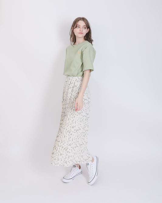 Pleated Floral Long Skirt
