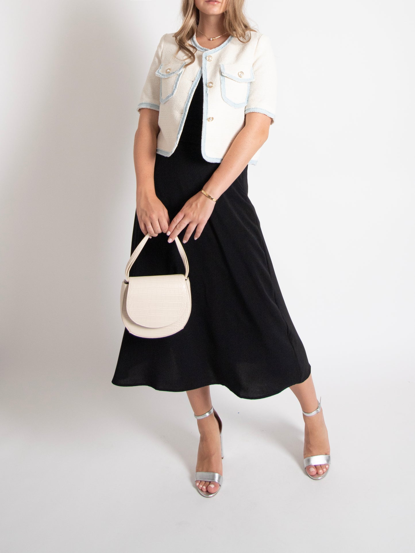 Denim Tweed Short-Sleeve Jacket