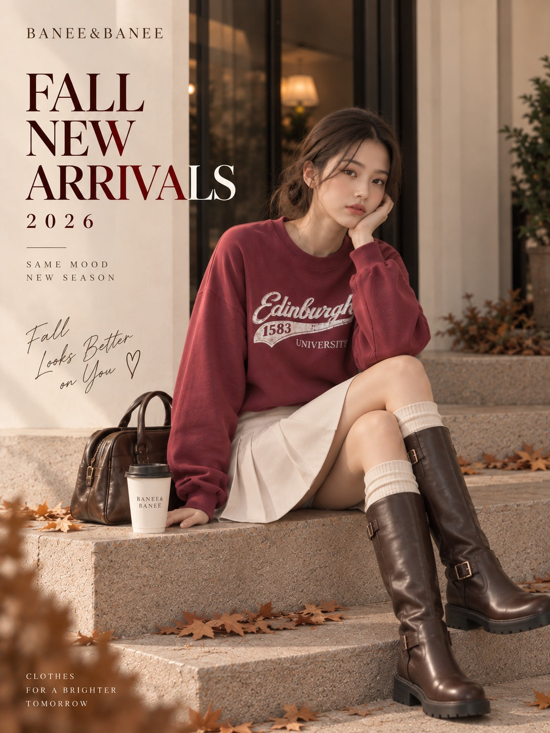 Burgundy Edinburgh sweatshirt fall campaign styling