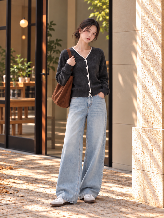 Charcoal contrast trim cardigan