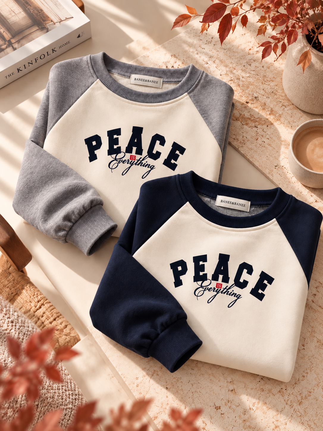 Grey and navy PEACE sweatshirts; this listing is for one Grey sweatshirt