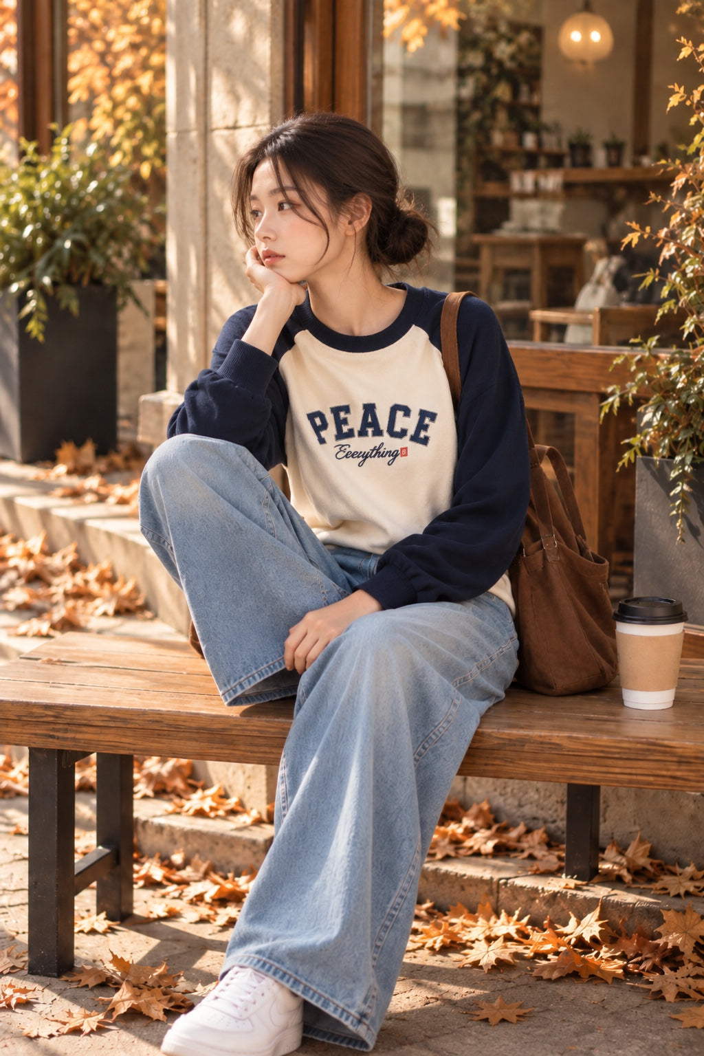 PEACE navy sweatshirt alternate model view